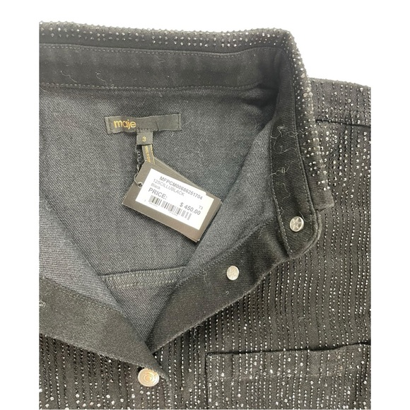 MAJE Rhinestone Denim Shirt Black Wmn’s Sz 3 Straight Cut 125CILLUBLACK $450 NWT - Picture 5 of 7
